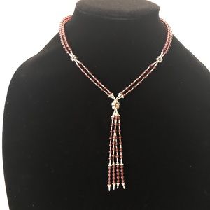Garnet & Silver Drop Necklace